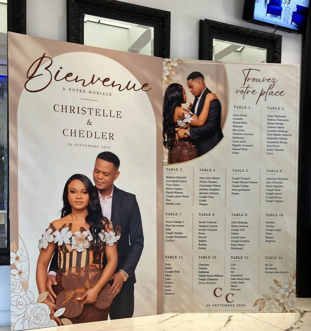 Welcome sign et seating chart de Christelle et Chedler